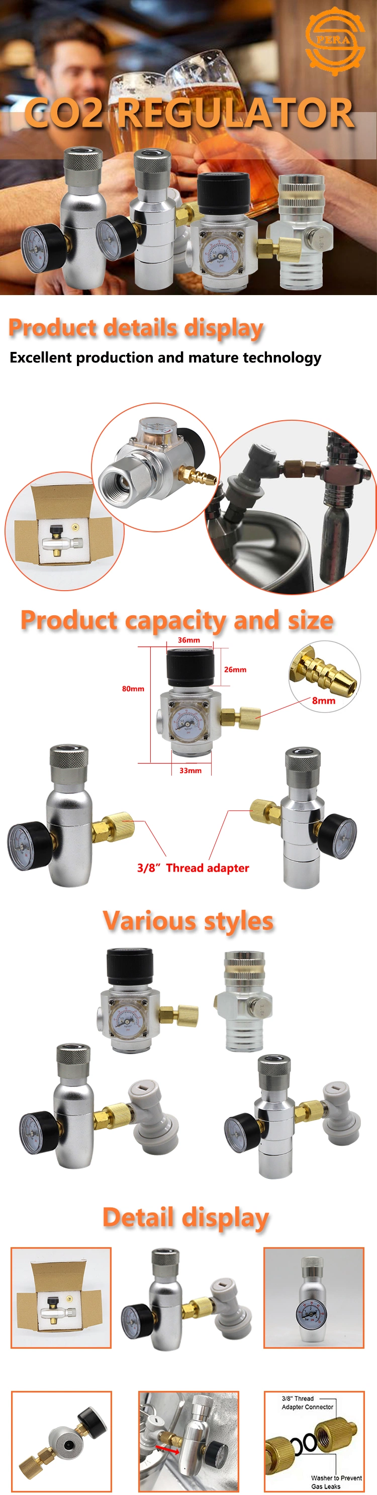 Beer Keg Charger CO2 Dispenser - Includes Keg Regulator 0-30 Psi, 3/8" Thread Adapter, Gas Ball Lock Quick Disconnect